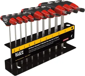 JTH410E T-Handle Hex Key Set, SAE Inch Sizes Wrench Set with 4-Inch Blades, Stand Included, 10-Piece