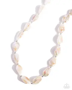 SHELL-bound Sentiment - Brown Tinted Conch Shells with Iridescent Overlay Alternate with Silver Beads Necklace