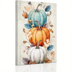 2D flat, 1-piece framed canvas wall art, Autumn Harvest Pumpkin Art Painting - Kitchen decorative frame, Thanksgiving and Halloween wall hanging, home autumn decoration, edged canvas, perfect room decoration 15.7* 11.8inch /40* 30cm , 2D flat, suitable fo