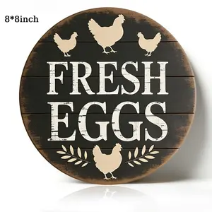 "Fresh Eggs" Distressed Round Aluminum Sign, 8×8 Inch, Rustic Farmhouse Wall Decor for Chicken Coop, Kitchen & Porch, Waterproof & Rust-Free, Ideal Gift for Poultry & Farm Home Lovers easy mount