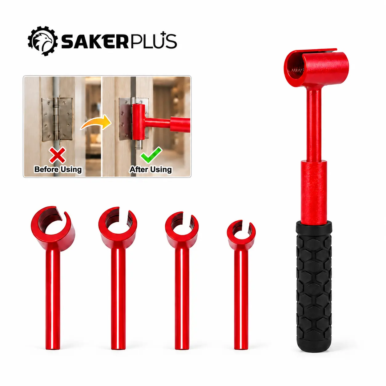 SakerPlus Multi-Size Hinge Adjustment Tool, 4 Wrench Sizes for 14–25mm Hinges, Fix Sagging, Misaligned & Sticking Doors