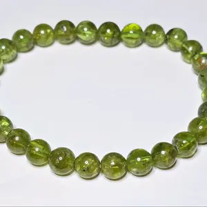 Natural Peridot Crystal Bead Bracelet - 7mm Length, 7 Inches stretch bracelet