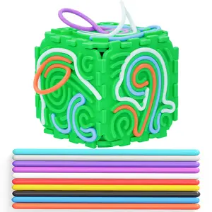 3D Silicone Toys for Kids with Autism & ADHD,Sensory Fidget Toys for Anxiety Relief, Calming & Focusing, BPA-Free, 15 Colorful Strings, Storage Bag(Green)
