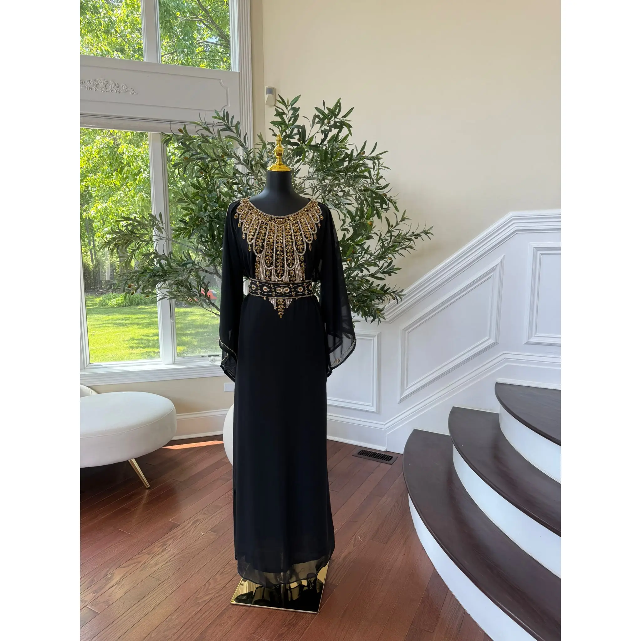 Black Beaded Kuftan Maxi Dress