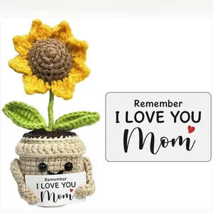 Remember I Love You MOM Sunflower Gift for Mom, Handmade Crochet Cute Decorative Sunflower Decoration, Mother's Day Present for Daughter Son, Perfect Gift for Moms