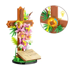 Cross Flower Building Blocks – Easter Christian Model Ornament for Home & Church Display