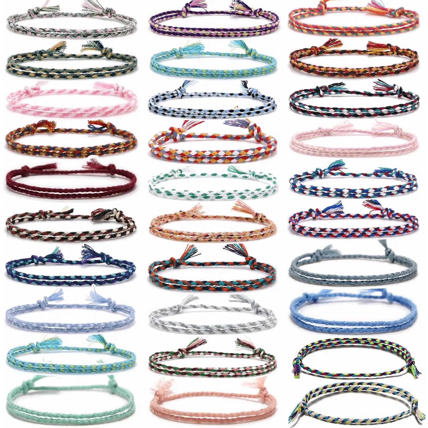 Women's Cute Handmade Friendship Braided Matching Bracelets, 30 PCS Adjustable Cord Woven Wrist Cords, Surfer Look Jewelry for Birthday Gifts-Party Favors