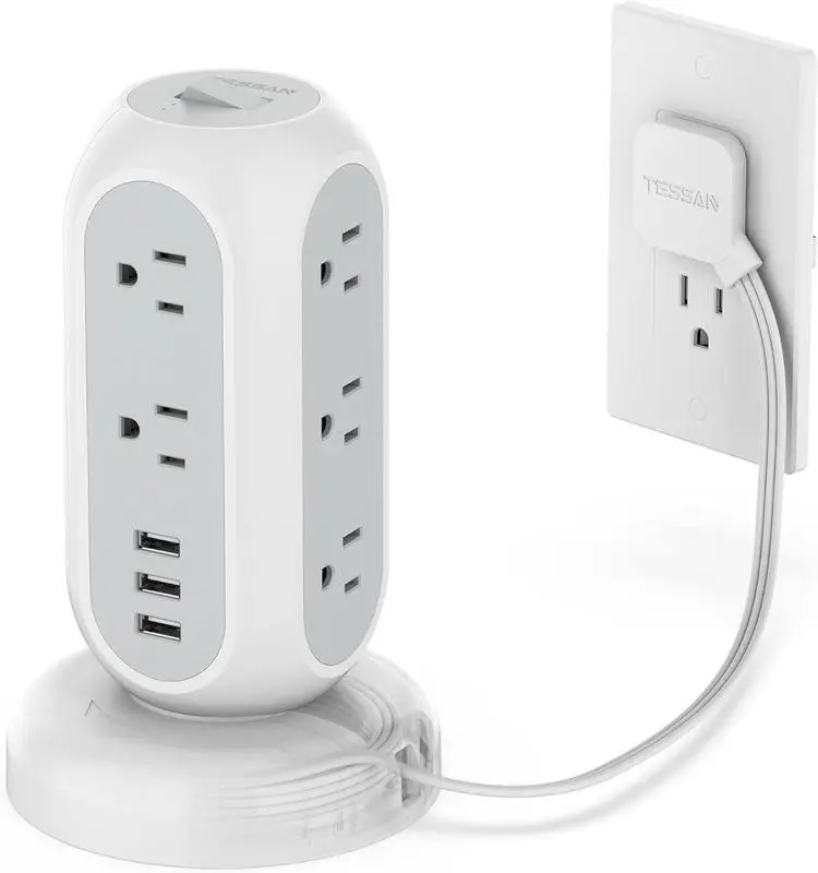 Surge Protector with 11/8 Outlets 3/4USB Power Strip Tower Sockets, 5 FT/6 FT Extension Cord Adapter with Multiple Outlets USB Charging Station, Office Supplies, DormRoom Essentials