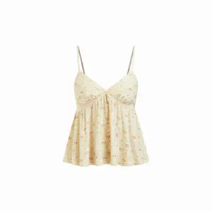 Cider Ditsy Floral V-Neck Lace Trim Bowknot Oversized Cami Top