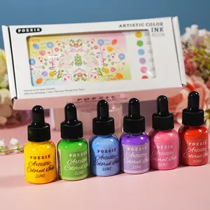 Artist Grade 6pcs Acrylic Ink Set, Art Supplies, Vibrant Essential Colors, Quick Dry Waterproof Ink for Airbrush, Pouring Art & Scrapbooking