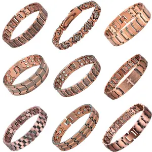European and American fashion retro eco-friendly bronze three-row magnetic stone bracelet men's jewelry