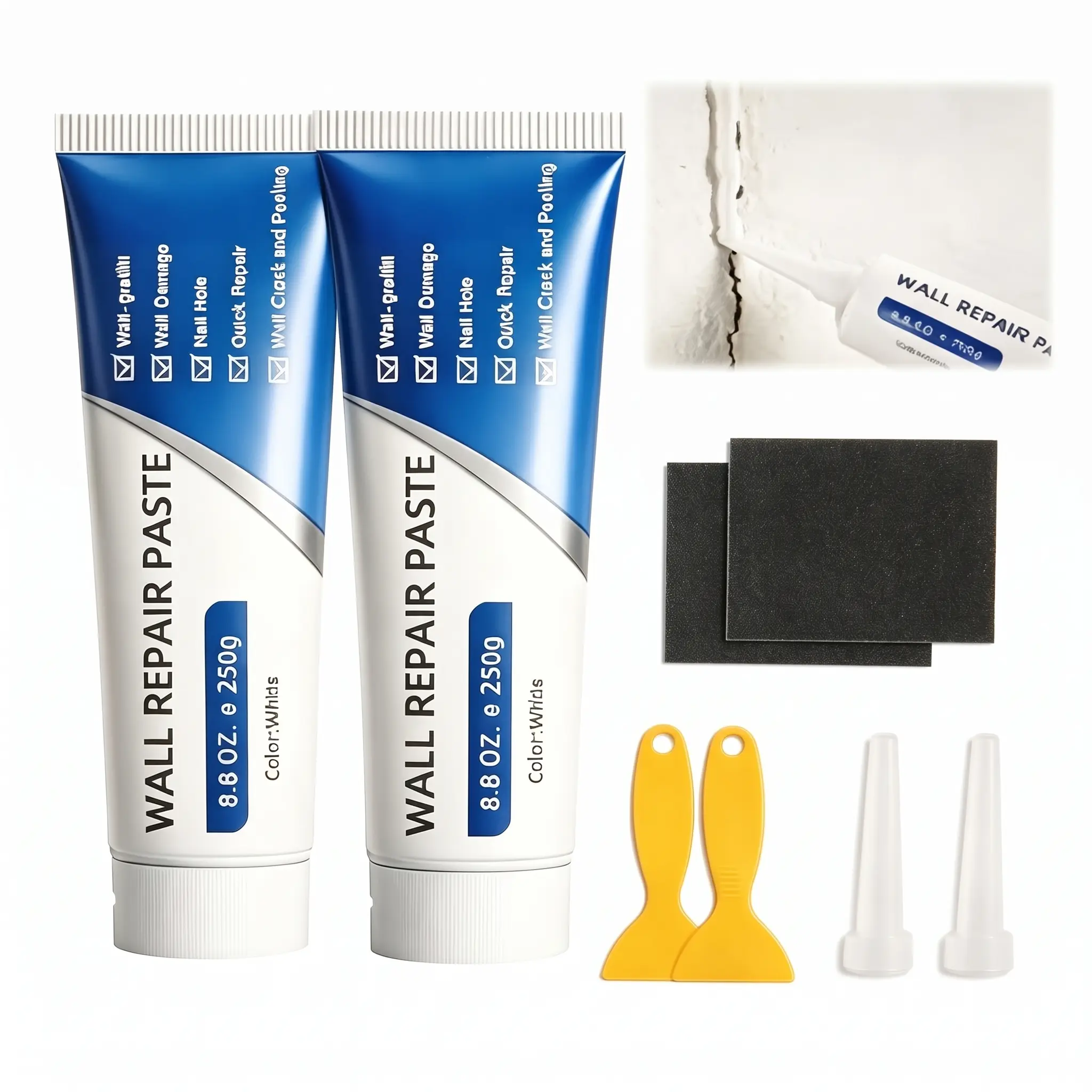 Wall Repair Paste Kit, Drywall Spackle with Scraper & Sandpaper for Wall Cracks, Holes, Nail Holes & Peeling Paint