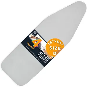 Ironing Board Cover and Pad Standard Size Silicone Coated 4 Layers 18"x53" inch Extra Heavy Duty Thick Padding, Heat Reflective, Non Stick Scorch and Stain Resistant (Silver, 18" X 53")