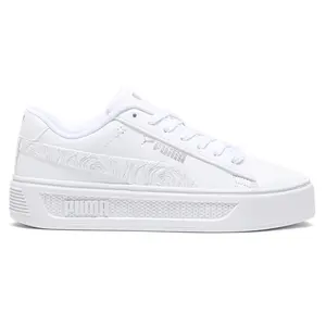 PUMA Womens Smash V3 Imprints Embossed Floral Platform Sneakers Shoes Casual - White PUMA Womens Smash V3 Imprints Embossed Floral Platform Sneakers Shoes Casual - White
