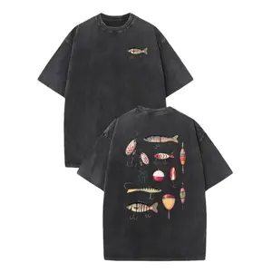 Unisex 230GSM Heavyweight Washed Cotton T-Shirt - Fishing-themed, with double-sided fish bait prints, suitable for outdoor wear - The fabric is soft and breathable, perfect for casual wear, sports, and travel - An ideal gift for fishing enthusiasts