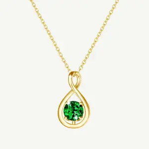 "Infinite Embrace" May Birthstone Created Emerald Infinity Symbol Sterling Silver Pendant Necklace - Gold