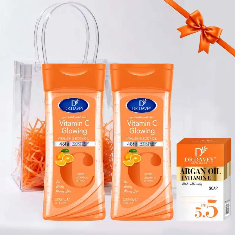 DR.DAVEY VITAMIN C Skin care 3-piece set, Gift Set, Body Beauty Set, Body Care Bundle, Vitamin E Soap +VITAMIN C Body Oil Autumn and winter skin care package cleaning moisturizing for Body, Face, Hand, travel Body Care Sets