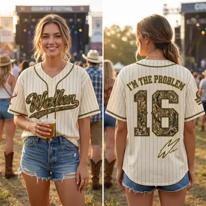Wallen I'm The Problem Baseball Jersey Shirt, Wallen 16 Camo Baseball Jersey, Country Concert Fan Gift, Unisex Baseball Jersey Top, Sport Fan Style, Casual Streetwear