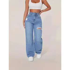 European and American Style Women's Washed Ripped Jeans Womenswear Bottom Can be used with raincoat