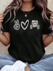 2026 SUMMER TopWomen's Jeeps Print Oversized Cotton T-Shirt, Soft And Breathable, Comfortable And Fitted Crew Neck, 220gLoose And Comfortableshirt