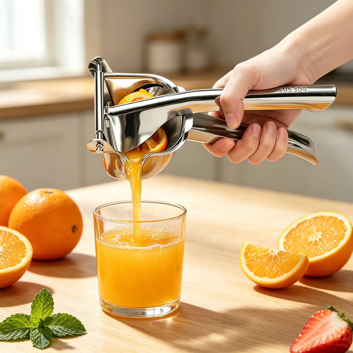 Heavy Duty 304 Stainless Steel Lemon Squeezer - Manual Kitchen Citrus Juicer, Hand Press Juice Extractor with Strainer for Orange, Lime