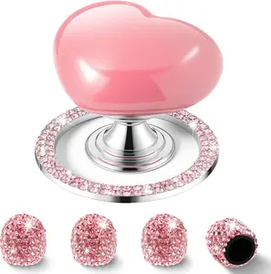 Push Start Button Cover, Ceramic Heart Button, Bling  Ring, 4-Pack Rhinestone Tire Valve Stem Caps, Sparkling Bling  Interior Accessories  Sticker  Decoration for Women-