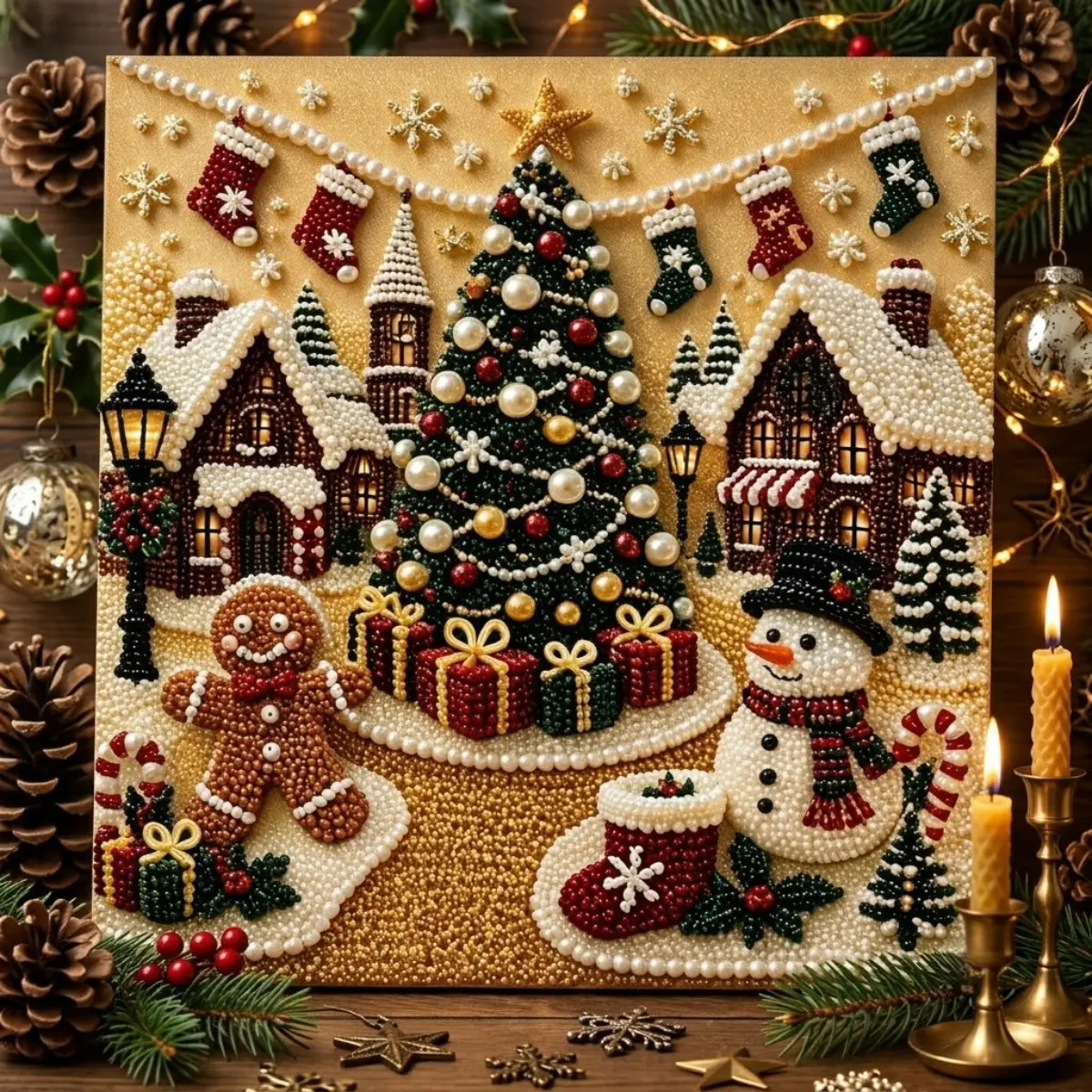 3D Christmas Diamond Painting Kit for Adults, DIY Diamond Art Craft with Santa Claus Wreath & Holiday Stocking Design, Sparkling Beaded Mosaic Wall Decor, Relaxing Handmade Hobby Gift for Home Decoration