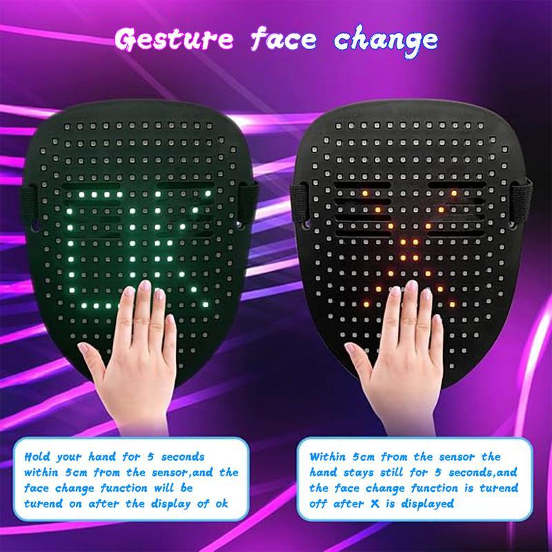LED Face Mask Gesture Sensing 50 Patterns, Rechargeable LED Glow Mask Changing for Christmas 2025 New Year Rave Party, Light Up Face Mask Scary Cool Masks for Adults Unisex Cosplay Festival Gifts