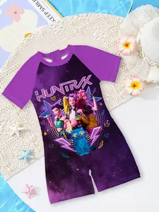Girls' sun protection swimsuit "HUNTRIX Witch Hunt Group" features 3D cartoon characters + star and lightning prints, which is fresh and unique. It will definitely make you stand out when wearing it to water parks or beaches~