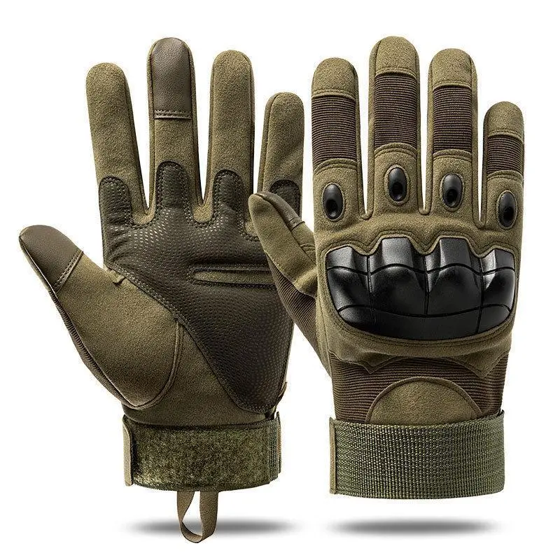 Men's Military-Style Tactical Full Finger Gloves - Touch Screen Phone Touch Control, Antislip Grip, Breathable, Adjustable, Stretch Nylon, Knuckle Guard with Rubber Knuckles Soften Sudden Impacts for Motocross, Offroad Riding