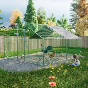 Large Metal Chicken Coop, Walk-in Chicken Run,Galvanized Wire Poultry Chicken Hen Pen Cage, Rabbits Duck Cages with Waterproof and Anti-Ultraviolet Cover for Outside(10' L x 13 W x 6.56' H), Steel Frame, Weatherproof, Hexagon Grid