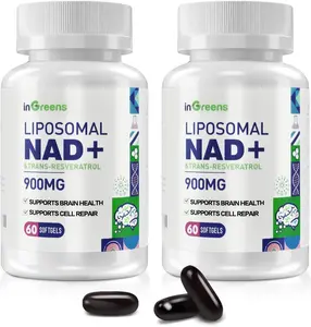 [2 PACK] InGreens 900 mg Liposomal NAD+ Supplement with Trans Resveratrol 300 mg, Replaces NMN, Supplement for DNA Repair, 120 Softgels Edible Fitness