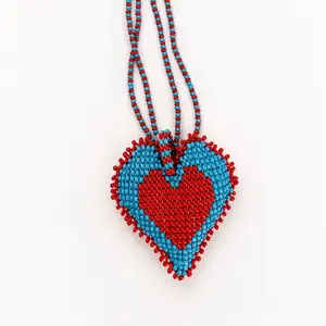 3D Heart Necklace with Beaded Design blue  Accents Vibrant Statement Piece for Various Occasions