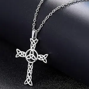 Celtic Cross Necklace for Men Women Irish Sterling Celtic Kont Cross Pendant Jewelry Womens Mens Big Large Male Female