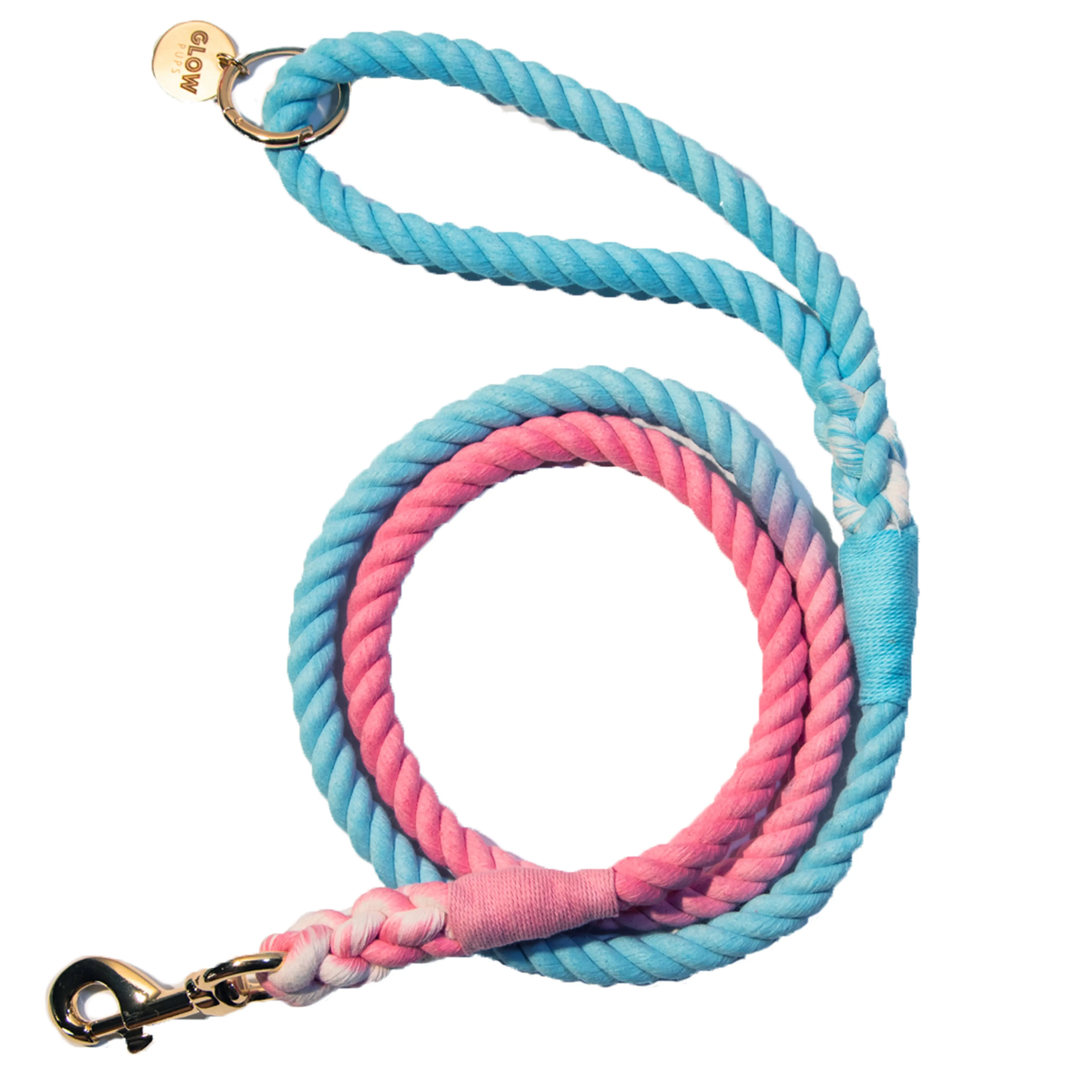 Rody Pink and Blue Pastel Swirl Leash - Handmade Tie-Dye Design with Braided Rope for Strong Durability & Stylish Walks