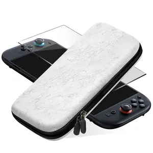 X-PCS10  Hard Carrying Case and Screen Protector Bundle for Nintendo Switch 2 2025, Odorless Felt, Slim Portable Protection Accessories Bag with 14 Game Cartridges for Travel and Storage, White