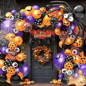 126 Pcs Halloween Balloon Garland Arch Kit, Eye Balloons with Spider Web, Bats, Balloons for Halloween Birthday Supplies Halloween Party Decorations