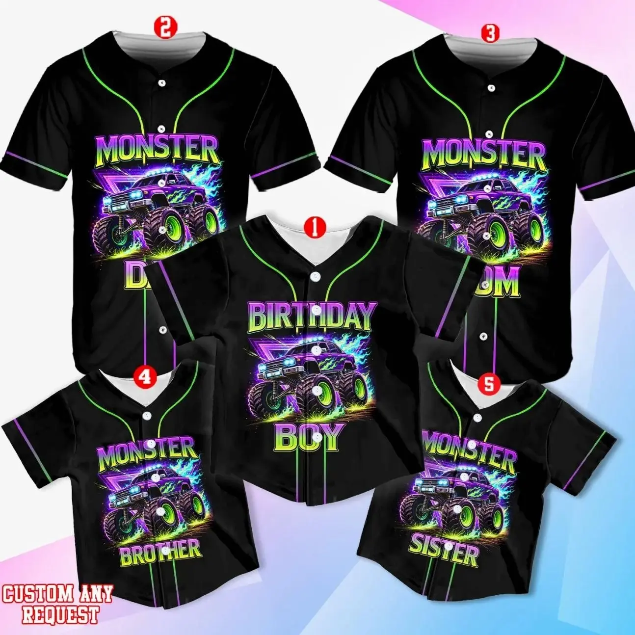 Personalized Kid Baseball Jersey, Custom Name Number Baseball Shirt, Truck Birthday Shirt for Boys, Mom Dad Brother Sister Outfit