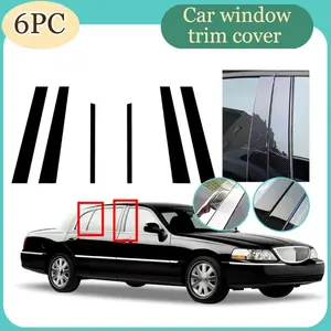 For Lincoln Town Car 1998-2011, 6pcs Glossy Black Pillar Posts Door Trim Window Sticker Cover