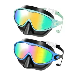 Swimming Goggles with Nose Clip, 2-Pack Wide Vision Swim Mask, Anti-Fog UV Protection, Ideal for Pool and Open Water Swimming