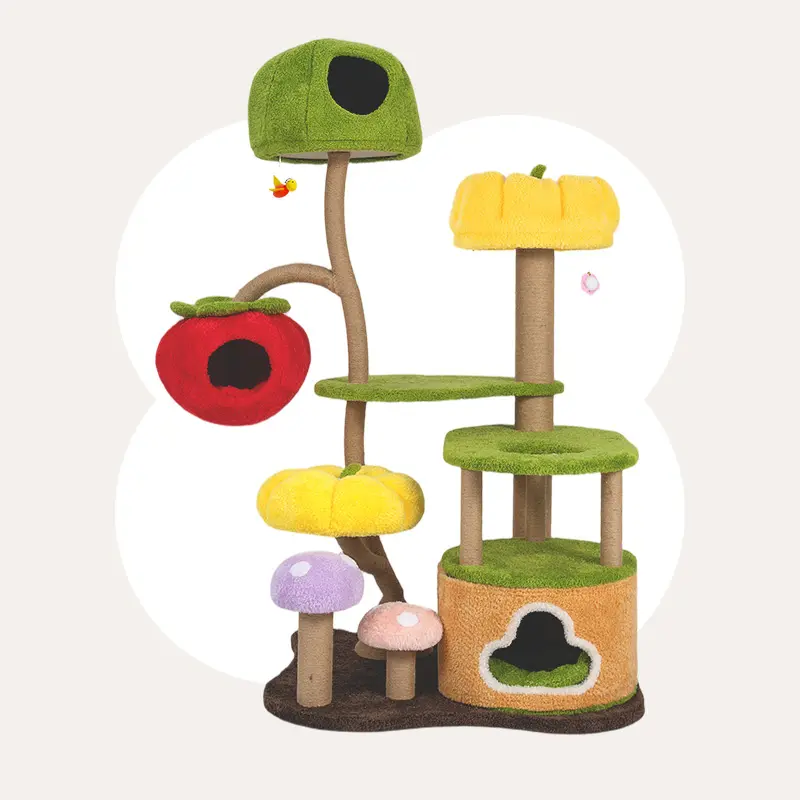 Happy & Polly Upgraded Jungle Haven Cat Tree, Pet Cat Play Tower with Vertical Scratcher