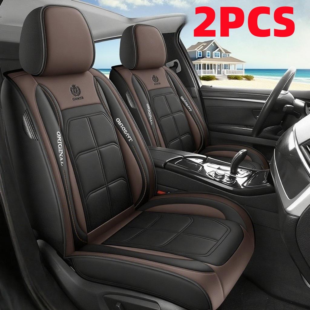 Nappa Leather Car Seat Covers 2 PCS - Waterproof Wear-Resistant PU Leather for Front Passenger & Driver - Full-Enclosed Soft Comfortable with Muscle Cushions