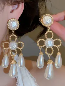 Vintage Irregular Imitation Pearl Teardrop Earrings for Women, Casual Style, All Seasons, Zinc Alloy Chain, Wedding & Daily Wear