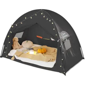 Twin Bed Tent for Boys, Indoor Blackout Sleeping Tent with Dreamy, Breathable Privacy Bunk Beds, for Drafty Rooms or Cottage-Style Spaces, Black