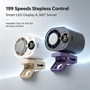 Electric Clip-On Fan with LED Display 199 Speeds Stepless Control 360° Rotation 1800mAh USB Rechargeable Dual Wind Modes Low Noise for Stroller Camping Office Home