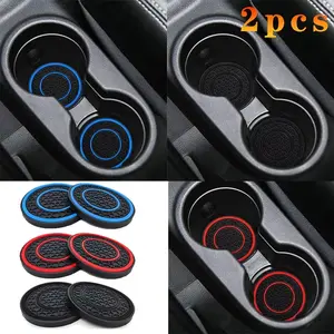 2pcs Non-slip Car Water Cup Pad For Tesla And SUV Sedan Rubber Mat For Bottle Holder Coaster Auto Interior Anti-skid Cup Holders Universal Car Interior