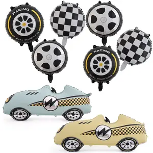 Race Car Balloons Black and White Checkered Balloons Hot Wheel Balloon Black Wheel Balloons for Racing Theme Birthday Party Decorations