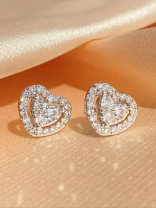 Elegant Heart Shaped Rhinestone Decorated Hollow Out Stud Earrings As Summer Outfits 2024, Fashionable Earrings for Women, Daily Use, Trendy Jewelry Gift for Party and Daily Life, Studs Earrings