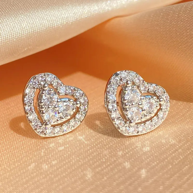 Heart Shaped Rhinestone Decorated Hollow Out Stud Earrings, Valentine Earrings, Summer Outfits 2024, Earrings for Women, Daily Use, Jewelry Gift for Party and Daily Life