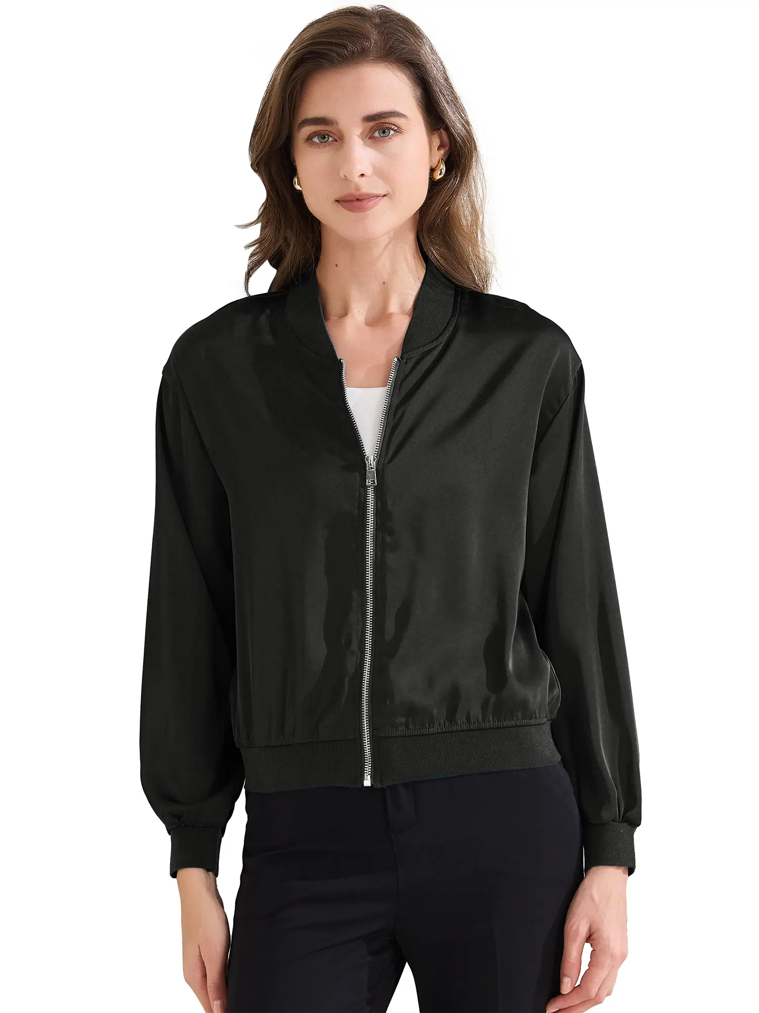 INSPIRE CHIC Women's Jacket Zip Up Coat Long Sleeve Outerwear Casual Lightweight Top